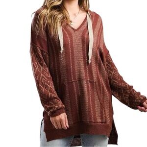 BKE Buckle Jacquard Hooded Pullover Sweater Women’s Extra Small Oversized